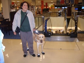 foto: Cizar usando botas, no treino de escada rolante com Ethel