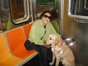 foto: treinamento no metr: Ethel e Cizar sentados dentro do trem